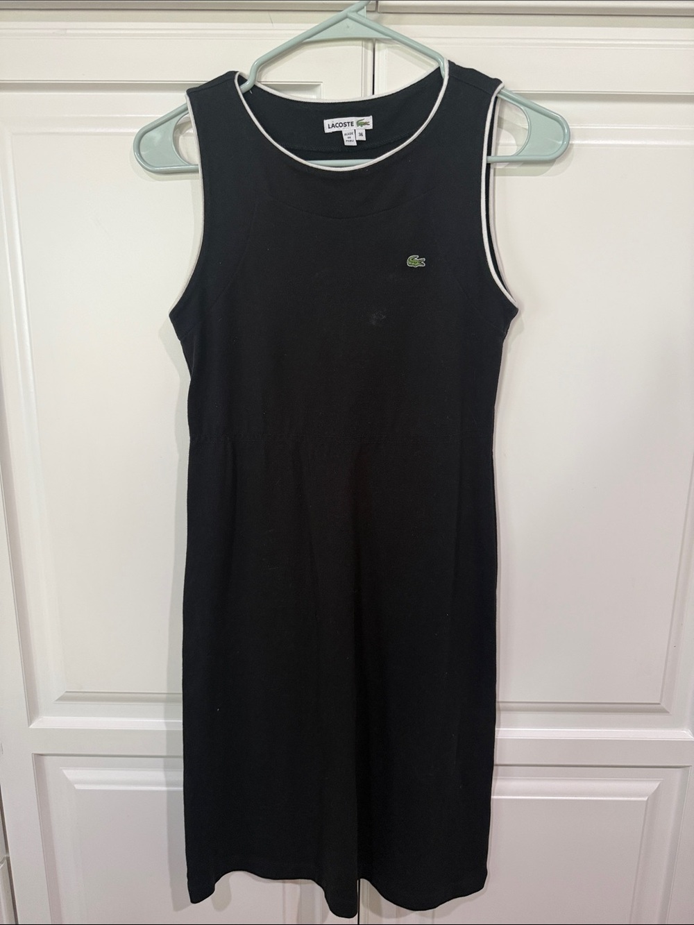 Lacoste Black Sleeveless Shift Dress with White Piping